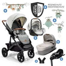 4in1 Kombi-Kinderwagen-Set Vinca bis 22 kg belastbar mit Kinderwagenkette, Greifling, Schmusetuch, Spieluhr - Teleskopschieber, Sitzeinheit, Babyschale i-Level Recline, Babywanne Ramble XL, Adapter & Zubehörpaket - Signature - Oyster