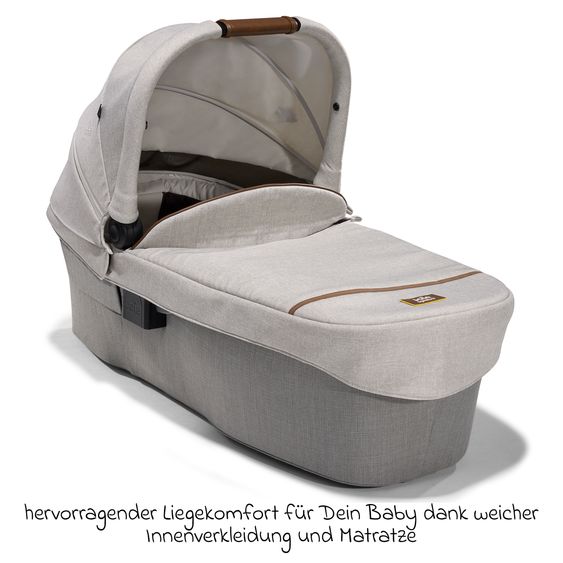 Joie Signature 4in1 Kombi-Kinderwagen-Set Vinca bis 22 kg belastbar mit Kinderwagenkette, Greifling, Schmusetuch, Spieluhr - Teleskopschieber, Sitzeinheit, Babyschale i-Level Recline, Babywanne Ramble XL, Adapter & Zubehörpaket - Signature - Oyster