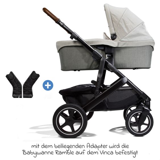 Joie Signature 4in1 Kombi-Kinderwagen-Set Vinca bis 22 kg belastbar mit Kinderwagenkette, Greifling, Schmusetuch, Spieluhr - Teleskopschieber, Sitzeinheit, Babyschale i-Level Recline, Babywanne Ramble XL, Adapter & Zubehörpaket - Signature - Oyster