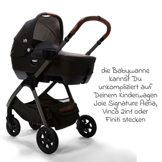 Joie Signature Auto-Babywanne Calmi R129 im Auto und auf den Kinderwagen Vinca, Aeria, Finiti verwendbar inkl. Regenschutz - Signature - Eclipse