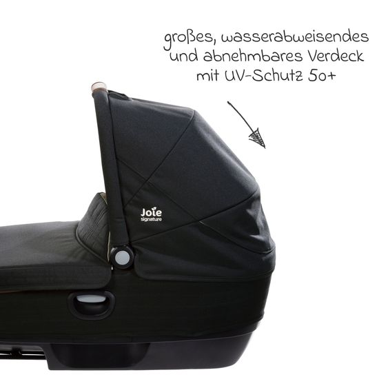 Joie Signature Auto-Babywanne Calmi R129 im Auto und auf den Kinderwagen Vinca, Aeria, Finiti verwendbar inkl. Regenschutz - Signature - Eclipse