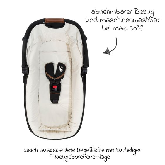 Joie Signature Auto-Babywanne Calmi R129 im Auto und auf den Kinderwagen Vinca, Aeria, Finiti verwendbar inkl. Regenschutz - Signature - Eclipse