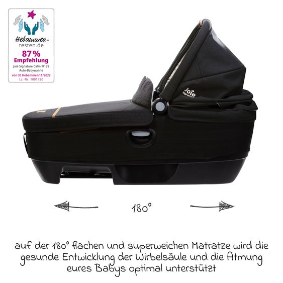 Joie Signature Auto-Babywanne Calmi R129 im Auto und auf den Kinderwagen Vinca, Aeria, Finiti verwendbar inkl. Regenschutz - Signature - Eclipse