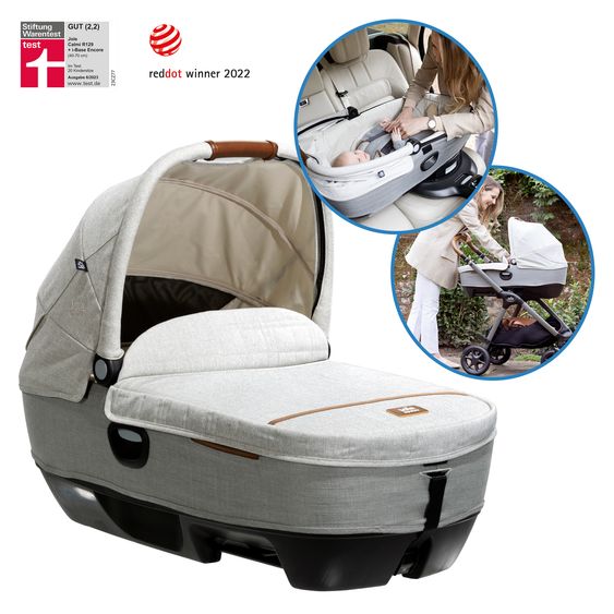 Joie Signature Auto-Babywanne Calmi R129 im Auto und auf den Kinderwagen Vinca, Aeria, Finiti verwendbar inkl. Regenschutz - Signature - Oyster