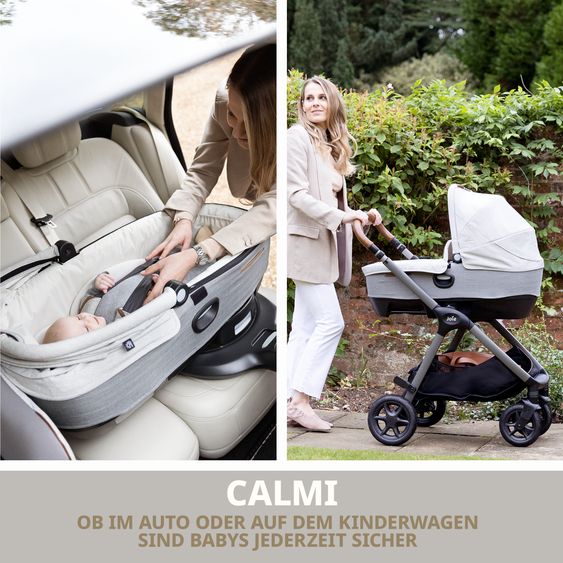 Joie Signature Auto-Babywanne Calmi R129 im Auto und auf den Kinderwagen Vinca, Aeria, Finiti verwendbar inkl. Regenschutz - Signature - Oyster