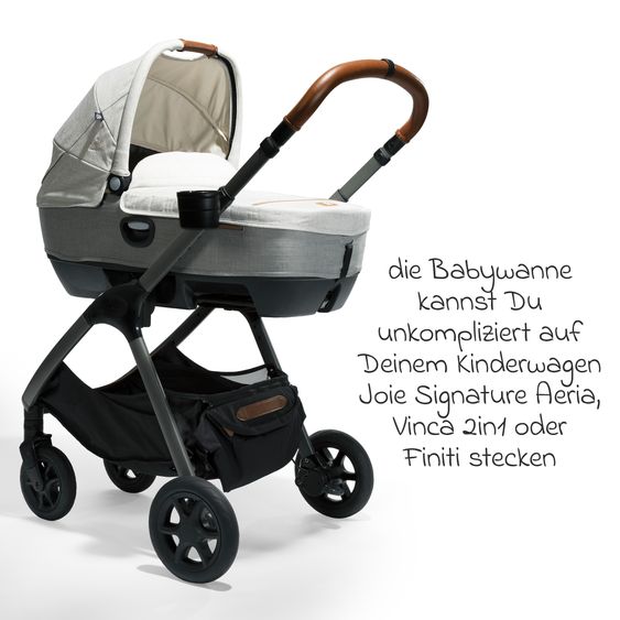 Joie Signature Auto-Babywanne Calmi R129 im Auto und auf den Kinderwagen Vinca, Aeria, Finiti verwendbar inkl. Regenschutz - Signature - Oyster