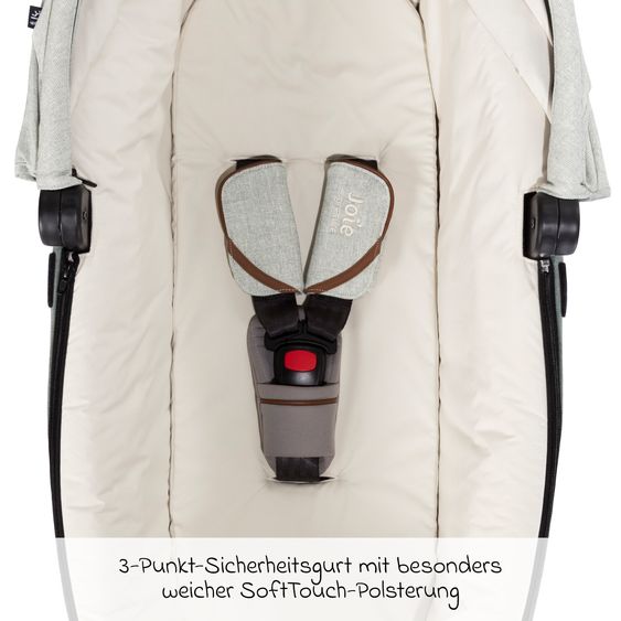 Joie Signature Auto-Babywanne Calmi R129 im Auto und auf den Kinderwagen Vinca, Aeria, Finiti verwendbar inkl. Regenschutz - Signature - Oyster