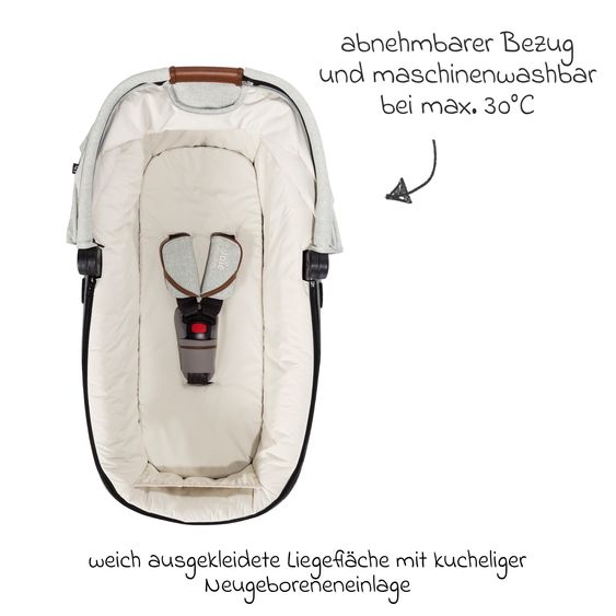Joie Signature Auto-Babywanne Calmi R129 im Auto und auf den Kinderwagen Vinca, Aeria, Finiti verwendbar inkl. Regenschutz - Signature - Oyster