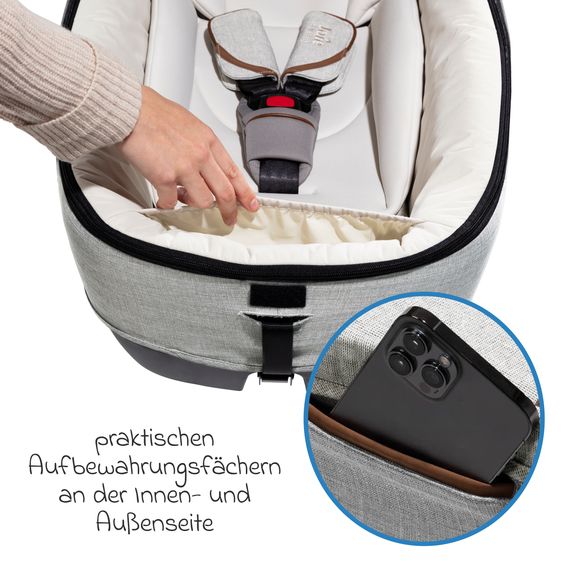 Joie Signature Auto-Babywanne Calmi R129 im Auto und auf den Kinderwagen Vinca, Aeria, Finiti verwendbar inkl. Regenschutz - Signature - Oyster