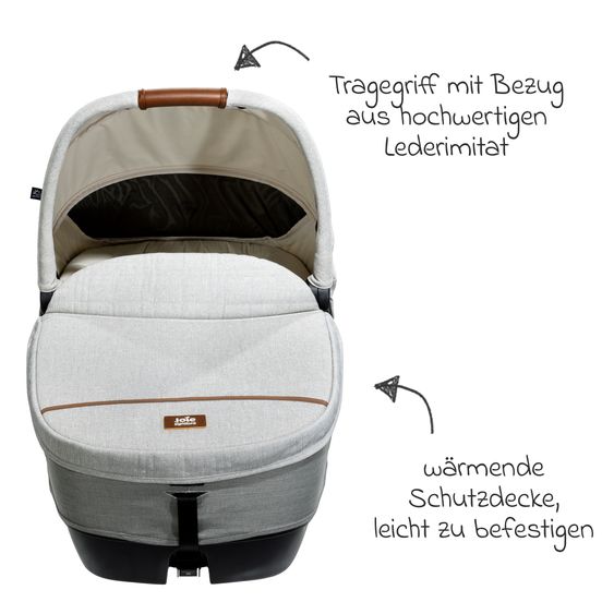 Joie Signature Auto-Babywanne Calmi R129 im Auto und auf den Kinderwagen Vinca, Aeria, Finiti verwendbar inkl. Regenschutz - Signature - Oyster