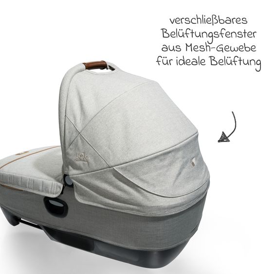 Joie Signature Auto-Babywanne Calmi R129 im Auto und auf den Kinderwagen Vinca, Aeria, Finiti verwendbar inkl. Regenschutz - Signature - Oyster