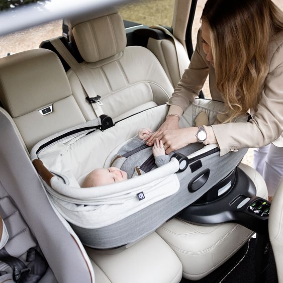 Joie Signature Auto-Babywanne Calmi R129 im Auto und auf den Kinderwagen Vinca, Aeria, Finiti verwendbar inkl. Regenschutz - Signature - Oyster