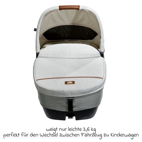 Joie Signature Auto-Babywanne Calmi R129 im Auto und auf den Kinderwagen Vinca, Aeria, Finiti verwendbar inkl. Regenschutz - Signature - Oyster
