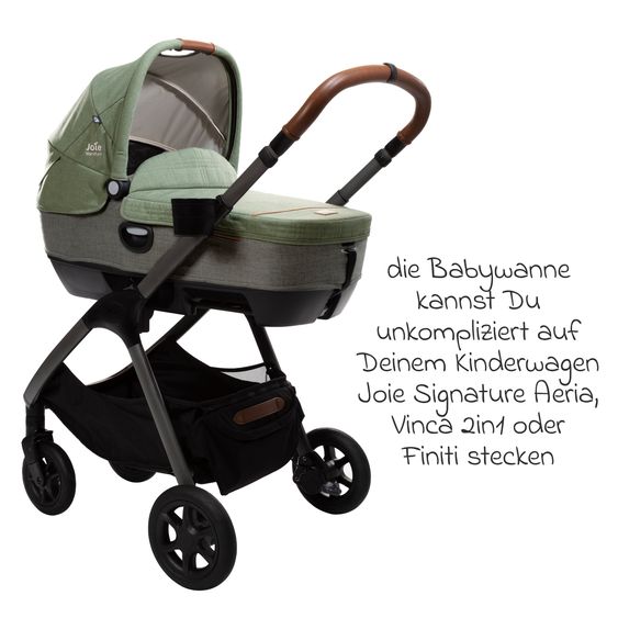 Joie Signature Auto-Babywanne Calmi R129 im Auto und auf den Kinderwagen Vinca, Aeria, Finiti verwendbar inkl. Regenschutz - Signature - Pine