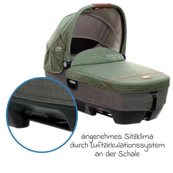 Joie Signature Auto-Babywanne Calmi R129 im Auto und auf den Kinderwagen Vinca, Aeria, Finiti verwendbar inkl. Regenschutz - Signature - Pine
