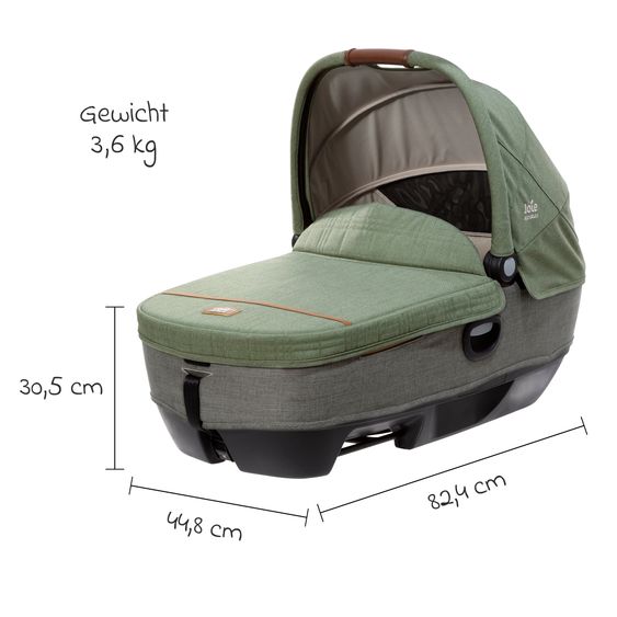 Joie Signature Auto-Babywanne Calmi R129 im Auto und auf den Kinderwagen Vinca, Aeria, Finiti verwendbar inkl. Regenschutz - Signature - Pine