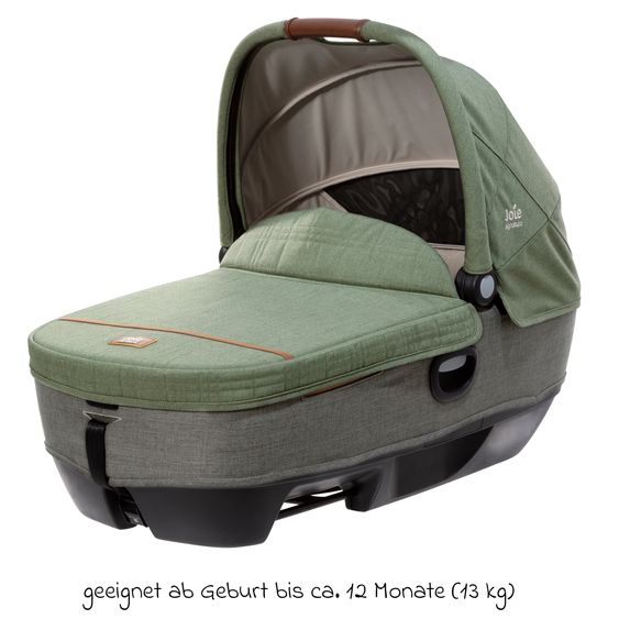 Joie Signature Auto-Babywanne Calmi R129 im Auto und auf den Kinderwagen Vinca, Aeria, Finiti verwendbar inkl. Regenschutz - Signature - Pine