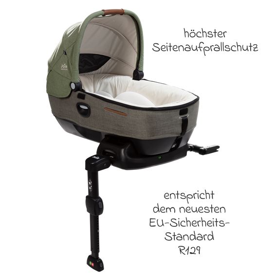 Joie Signature Auto-Babywanne Calmi R129 im Auto und auf den Kinderwagen Vinca, Aeria, Finiti verwendbar inkl. Regenschutz - Signature - Pine