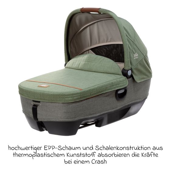 Joie Signature Auto-Babywanne Calmi R129 im Auto und auf den Kinderwagen Vinca, Aeria, Finiti verwendbar inkl. Regenschutz - Signature - Pine