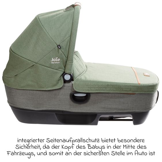 Joie Signature Auto-Babywanne Calmi R129 im Auto und auf den Kinderwagen Vinca, Aeria, Finiti verwendbar inkl. Regenschutz - Signature - Pine