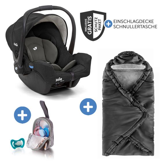 joie Babyschale Gemm Gr. 0+ - ab Geburt-15 Monate (ab Geburt-13kg) inkl. Sitzverkleinerer, Einschlagdecke & Schnullerbox - Shale