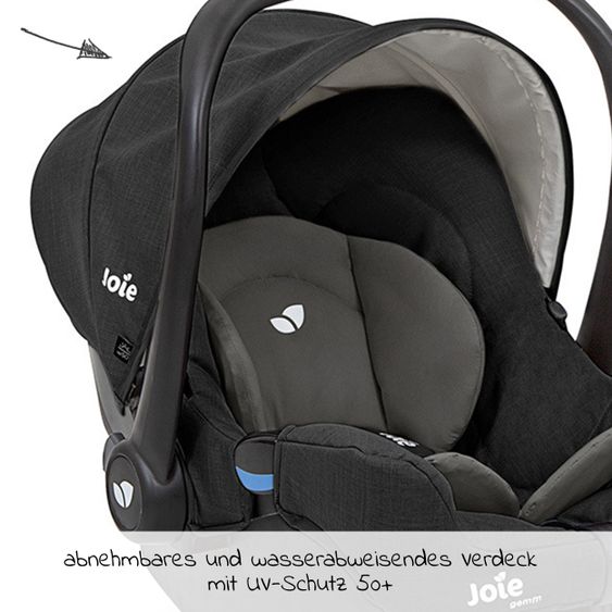 joie Babyschale Gemm Gr. 0+ - ab Geburt-15 Monate (ab Geburt-13kg) inkl. Sitzverkleinerer, Einschlagdecke & Schnullerbox - Shale