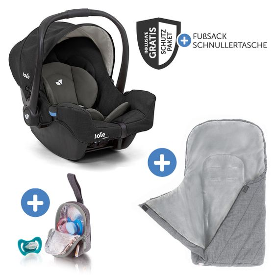 joie Babyschale Gemm Gr. 0+ - ab Geburt-15 Monate (ab Geburt-13kg) inkl. Sitzverkleinerer, Fußsack & Schnullerbox - Shale