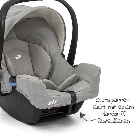 joie Babyschale Gemm Gruppe 0+ - ab Geburt bis 15 Monate (ab Geburt-13 kg) inkl. Sitzverkleinerer & Sonnenverdeck - Pebble