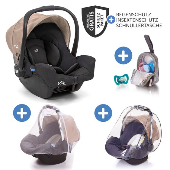 joie Babyschale Gemm Gruppe 0+ - ab Geburt bis 15 Monate (ab Geburt - 13 kg) inkl. Sitzverkleinerer & Zubehörpaket - Mushroom