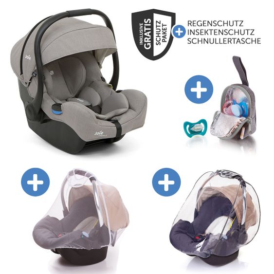 joie Babyschale i-Gemm 2 i-Size ab Geburt - 13 kg (40 cm - 85 cm) & Zubehörpaket - Pebble