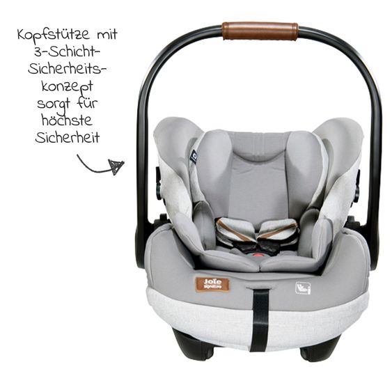 Joie Signature Babyschale i-Level Recline i-Size ab Geburt - 13 kg (40 cn - 85 cm) Neigungswinkel 157°, Sitzverkleinerer & Sonnenverdeck - Signature - Oyster