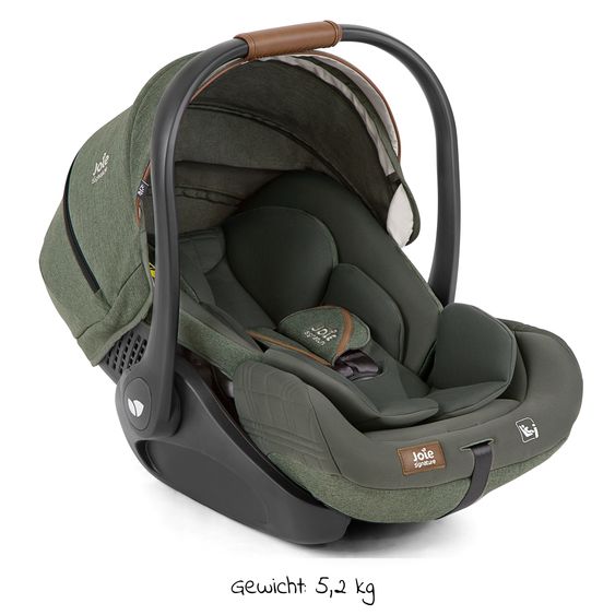 Joie Signature Babyschale i-Level Recline i-Size ab Geburt - 13 kg (40 cn - 85 cm) Neigungswinkel 157°, Sitzverkleinerer & Sonnenverdeck - Signature - Pine