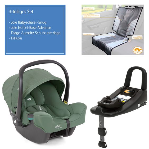 joie Babyschale i-Snug 2 i-Size ab Geburt-13 kg (40 cm-75 cm) inkl. i-Base Advance & GRATIS Autositz-Schutzunterlage - Laurel