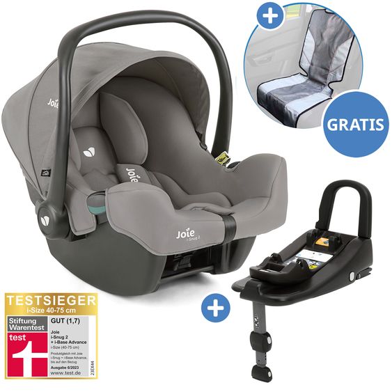 joie Babyschale i-Snug 2 i-Size ab Geburt-13 kg (40 cm-75 cm) inkl. i-Base Advance & GRATIS Autositz-Schutzunterlage - Pebble