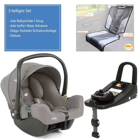 joie Babyschale i-Snug 2 i-Size ab Geburt-13 kg (40 cm-75 cm) inkl. i-Base Advance & GRATIS Autositz-Schutzunterlage - Pebble