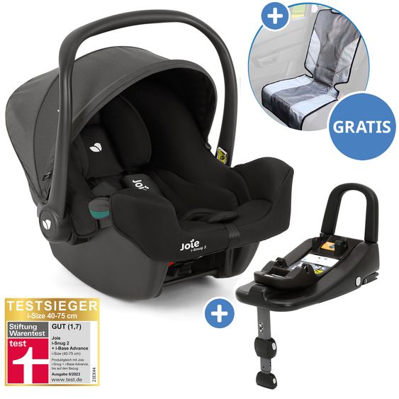 joie Babyschale i-Snug 2 i-Size ab Geburt-13 kg (40 cm-75 cm) inkl. i-Base Advance & GRATIS Autositz-Schutzunterlage - Shale