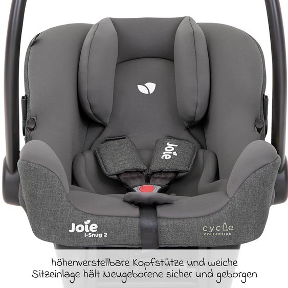 joie Babyschale i-Snug 2 i-Size ab Geburt-13 kg (40 cm-75 cm) inkl. Sitzverkleinerer nur 3,35 kg - Cycle Collection - Shell Gray