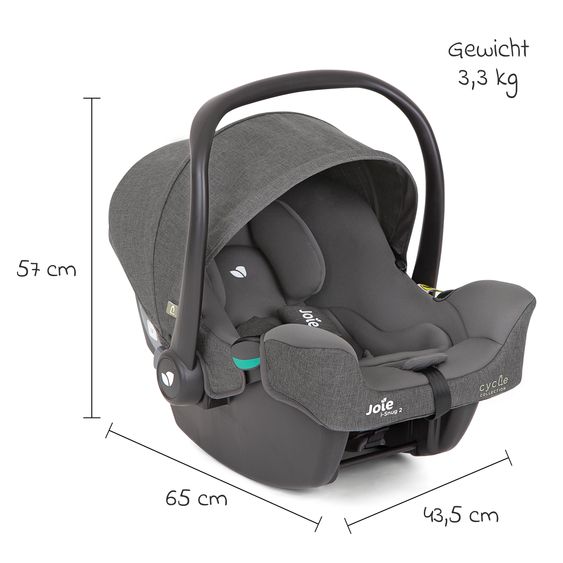 joie Babyschale i-Snug 2 i-Size ab Geburt-13 kg (40 cm-75 cm) inkl. Sitzverkleinerer nur 3,35 kg - Cycle Collection - Shell Gray