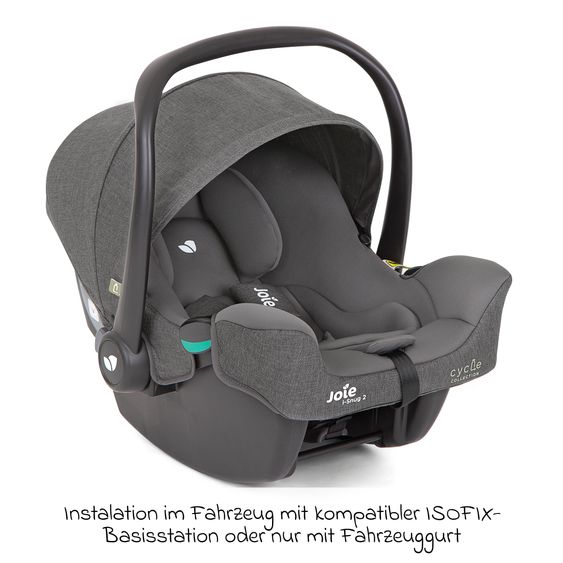 joie Babyschale i-Snug 2 i-Size ab Geburt-13 kg (40 cm-75 cm) inkl. Sitzverkleinerer nur 3,35 kg - Cycle Collection - Shell Gray