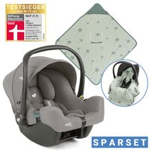 Babyschale i-Snug 2 i-Size ab Geburt-13 kg (40 cm-75 cm) inkl. Sitzverkleinerer nur 3,35 kg + Einschlagdecke Pusteblume - Pebble