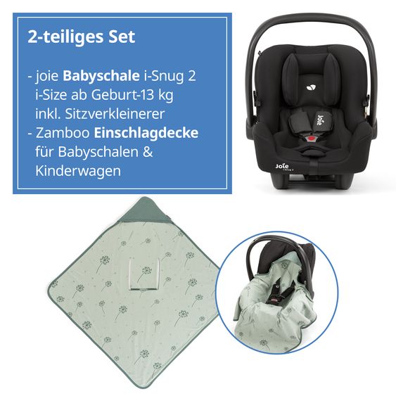 joie Babyschale i-Snug 2 i-Size ab Geburt-13 kg (40 cm-75 cm) inkl. Sitzverkleinerer nur 3,35 kg + Einschlagdecke Pusteblume - Shale