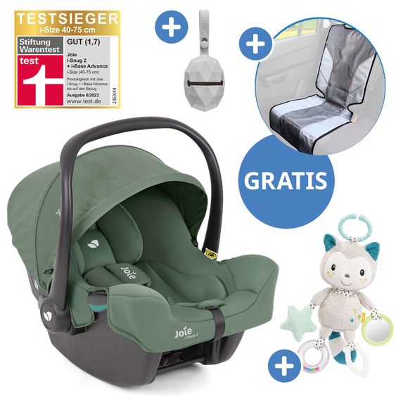 joie Babyschale i-Snug 2 i-Size ab Geburt-13 kg (40 cm-75 cm) inkl. Sitzverkleinerer nur 3,35 kg + GRATIS Autositz-Schutzunterlage + Silikon-Schnullerbox + Spieltier - Laurel