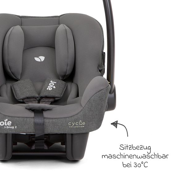 joie Babyschale i-Snug 2 i-Size mit Isofix-Basis ab Geburt-13 kg (40 cm-75 cm) inkl. Sitzverkleinerer nur 3,35 kg inkl. Polsterschutz - Cycle Collection - Shell Grey