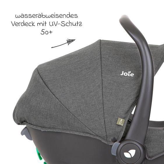 joie Babyschale i-Snug 2 i-Size mit Isofix-Basis ab Geburt-13 kg (40 cm-75 cm) inkl. Sitzverkleinerer nur 3,35 kg inkl. Polsterschutz - Cycle Collection - Shell Grey