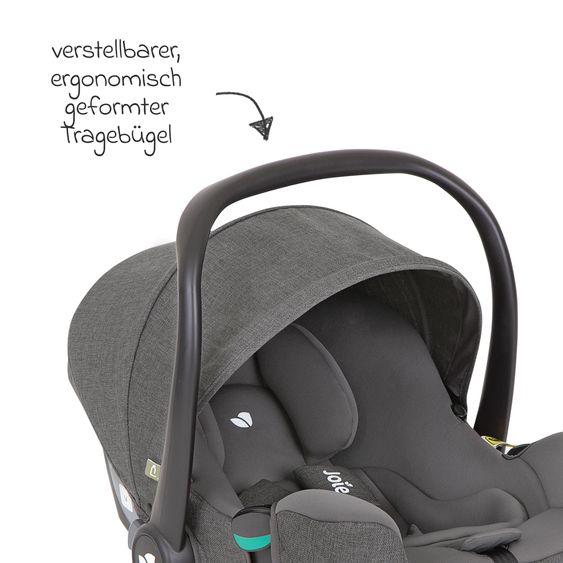 joie Babyschale i-Snug 2 i-Size mit Isofix-Basis ab Geburt-13 kg (40 cm-75 cm) inkl. Sitzverkleinerer nur 3,35 kg inkl. Polsterschutz - Cycle Collection - Shell Grey