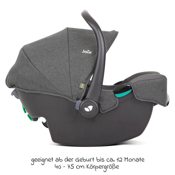 joie Babyschale i-Snug 2 i-Size mit Isofix-Basis ab Geburt-13 kg (40 cm-75 cm) inkl. Sitzverkleinerer nur 3,35 kg inkl. Polsterschutz - Cycle Collection - Shell Grey