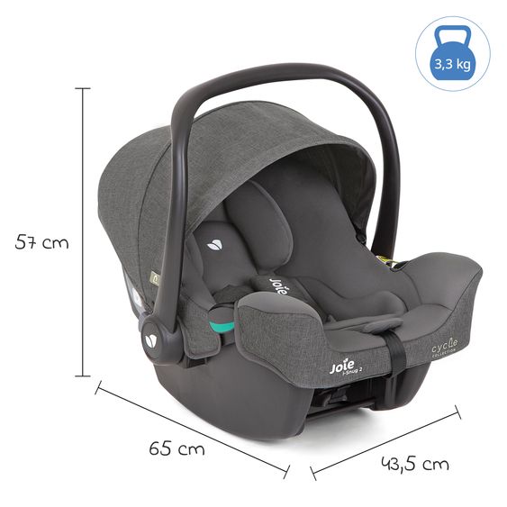 joie Babyschale i-Snug 2 i-Size mit Isofix-Basis ab Geburt-13 kg (40 cm-75 cm) inkl. Sitzverkleinerer nur 3,35 kg inkl. Polsterschutz - Cycle Collection - Shell Grey