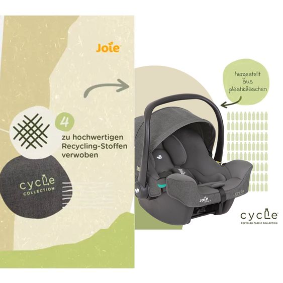 joie Babyschale i-Snug 2 i-Size mit Isofix-Basis ab Geburt-13 kg (40 cm-75 cm) inkl. Sitzverkleinerer nur 3,35 kg inkl. Polsterschutz - Cycle Collection - Shell Grey