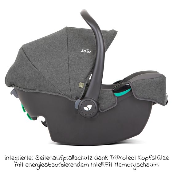 joie Babyschale i-Snug 2 i-Size mit Isofix-Basis ab Geburt-13 kg (40 cm-75 cm) inkl. Sitzverkleinerer nur 3,35 kg inkl. Polsterschutz - Cycle Collection - Shell Grey
