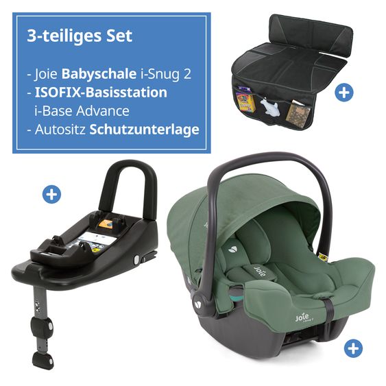 joie Babyschale i-Snug 2 i-Size mit Isofix-Basis ab Geburt-13 kg (40 cm-75 cm) inkl. Sitzverkleinerer nur 3,35 kg inkl. Polsterschutz - Laurel